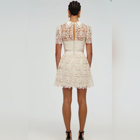 Self Portrait Ivory Guipure Mini Dress US 10 - Picture 6 of 14